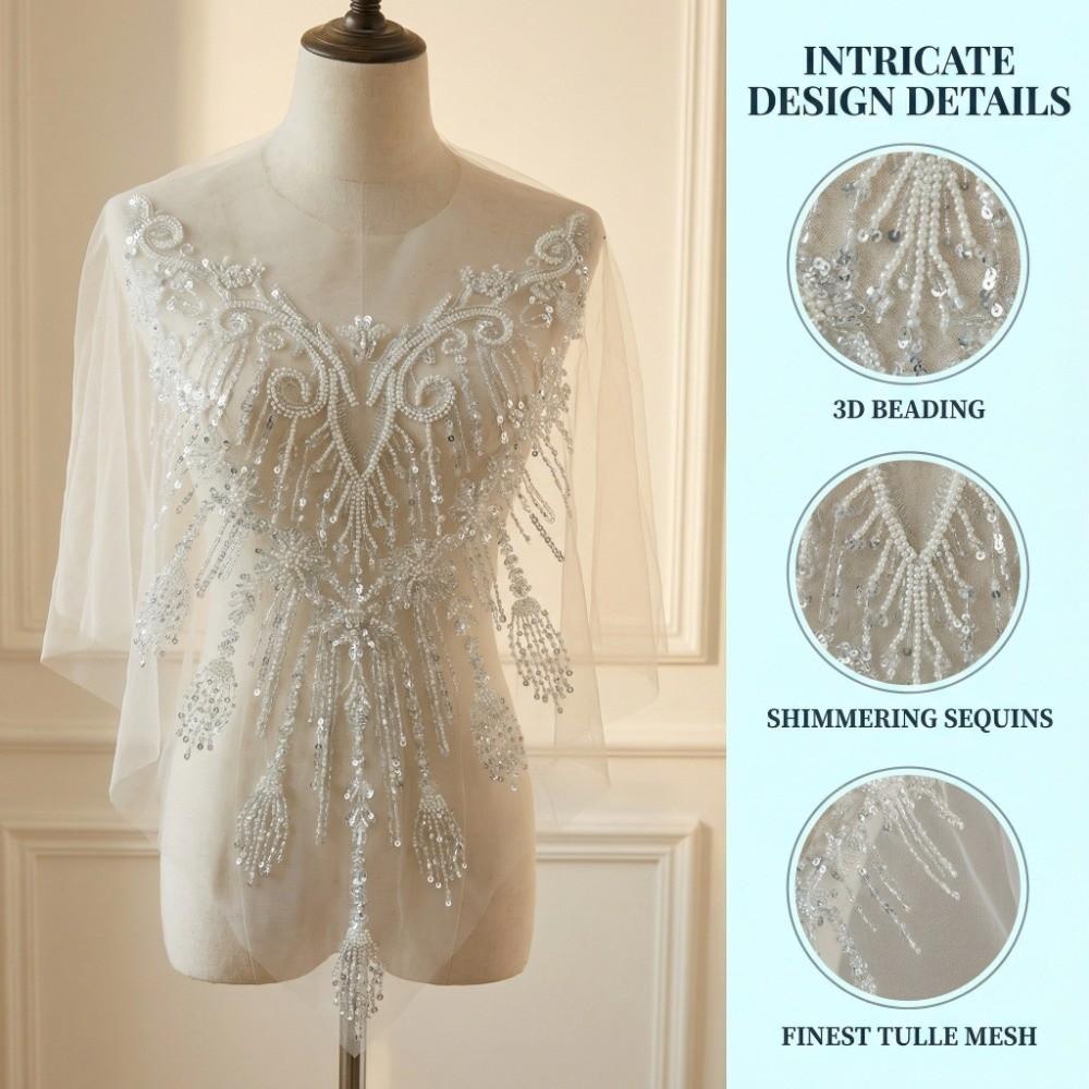 European Style Beaded Sequins Lace Patch White Wedding Dress Applique  Wedding Dress
