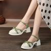 Sandals for Women Green Footwear Closed Summer 2024 Bow Square Heels Low Ladies Shoes Vintage On Offer Korea Comfort Vip Trend