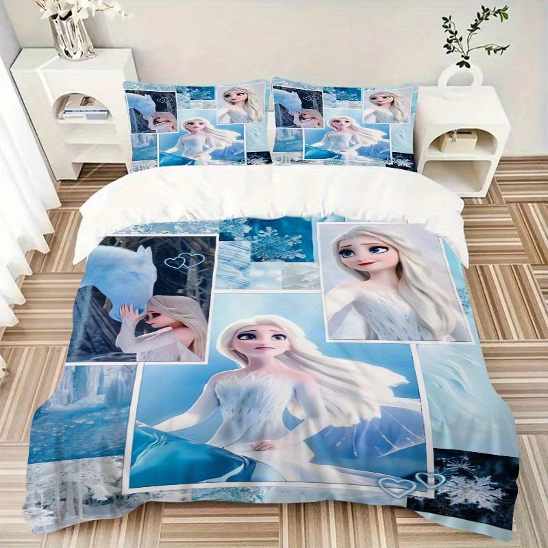 3pcs Stitching Princess Elsa Printed Bedding Set, Soft and Comfortable Quilt Cover for Bedroom, Guest Room (1 Duvet Cover + 2 Pillowcases, Pillow