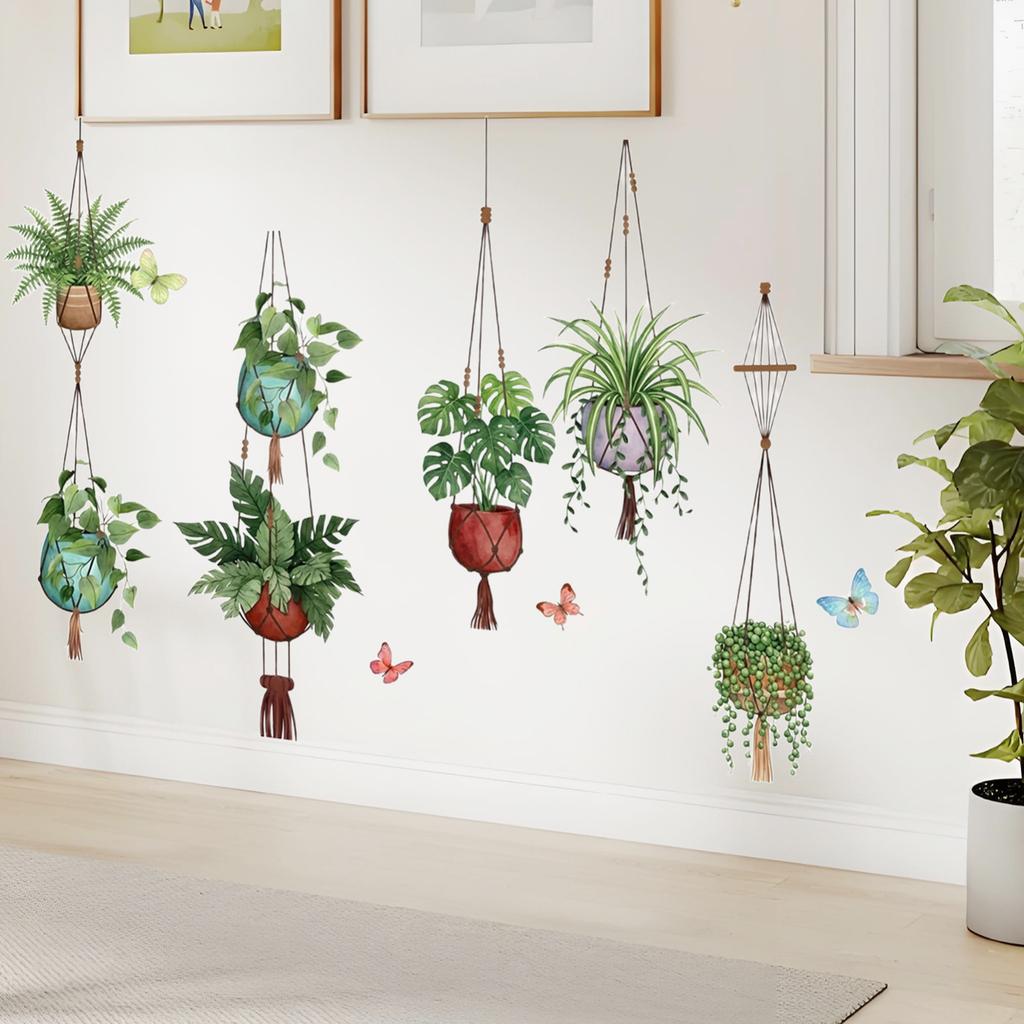 Fresh Green Potted Plants And Butterfly Ornaments For Bedroom, Cabinets, Living Room Background Beautification And Decoration Wall Stickers