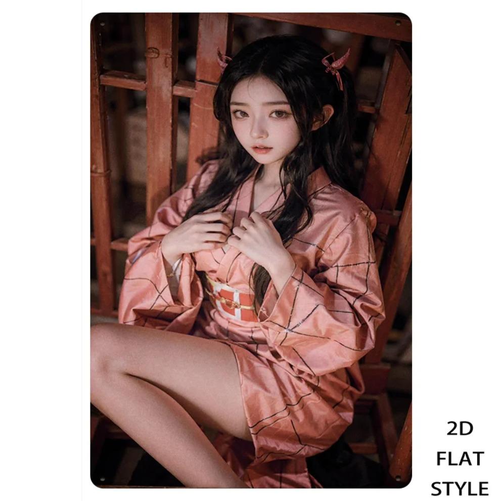 Japanese Geisha Vintage Metal Wall Art for Home, 2D Flat Decor Retro Sign Office Tea House