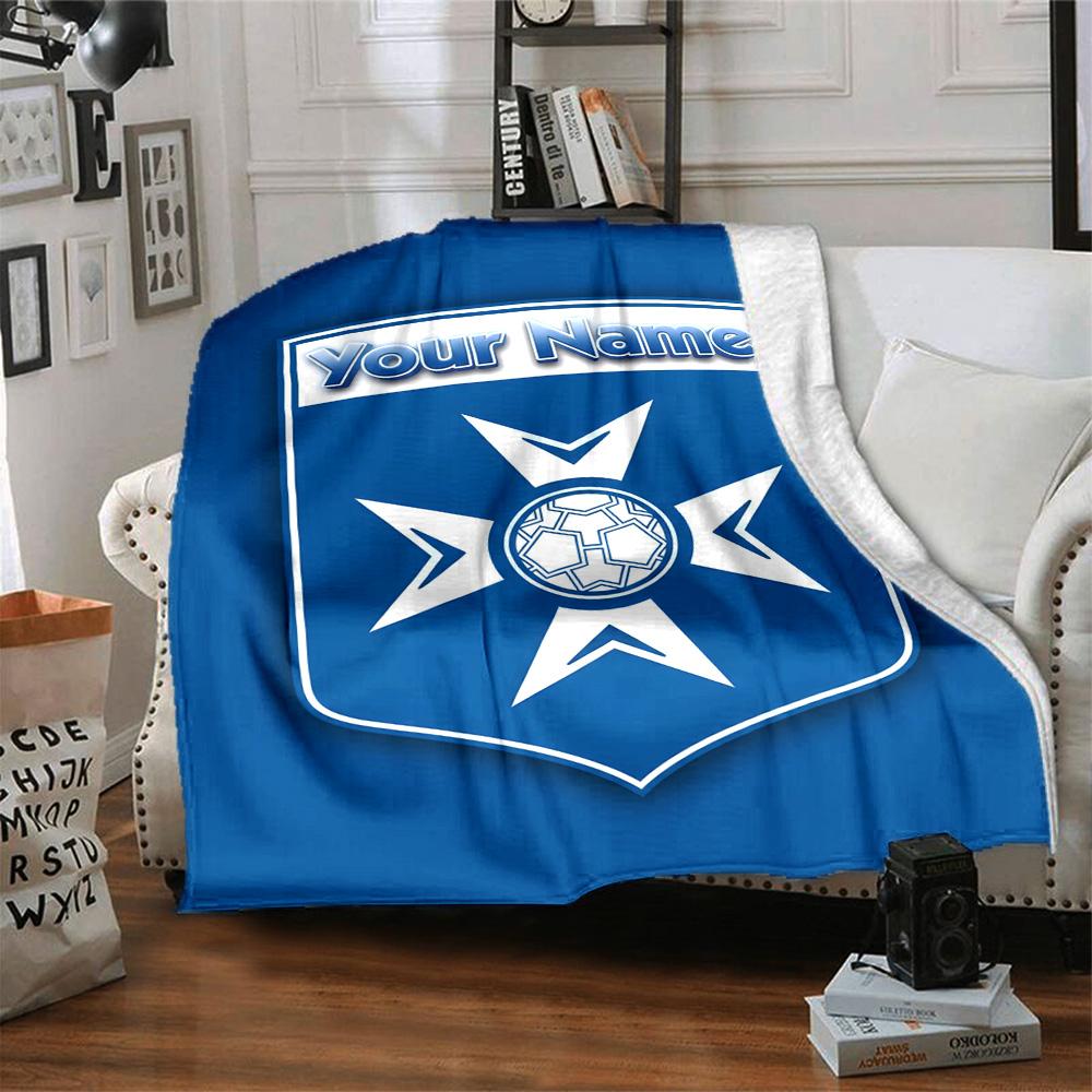 1pc AJ Auxerre Blanket with Custom Name, Gift, for Men and Women, Soft Blanket, Good for Sofa Bed Couch Travel, Lightweight Flannel Blanket