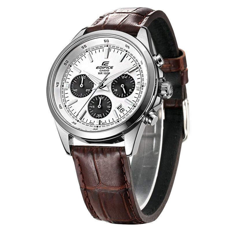 Casio EDIFICE Series Simple Casual Fashion Watch Quartz Movement Leather Strap Japanese and Korean Watch Men's Watch Silver Dial EFR-527L-7AV