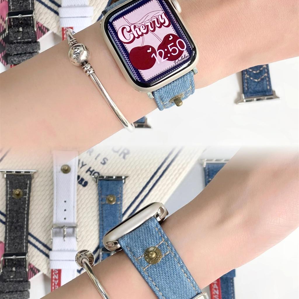 Moda Denim Kanvas Bant Apple Watch Serisi için Ultra 8 7 6 5 4 3 2 Se Toka Kayışı Iwatch 40 44mm 41 45mm 49mm Aksesuarları