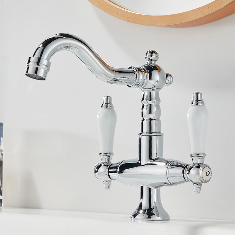 Basin Faucets Antique Brass Bathroom Faucets Industrial Style Sindle Hole Dual Handle Contemporary Water Mixer Tap  85537