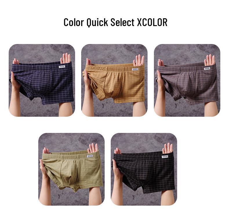 Men's Plaid Cotton Boxer Briefs - Antibacterial, Breathable, Loose Fit, Plus Size