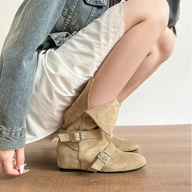 2025 season new fashion versatile Korean skinny leg boots western boots matte cowhide short boots women's cowboy boots