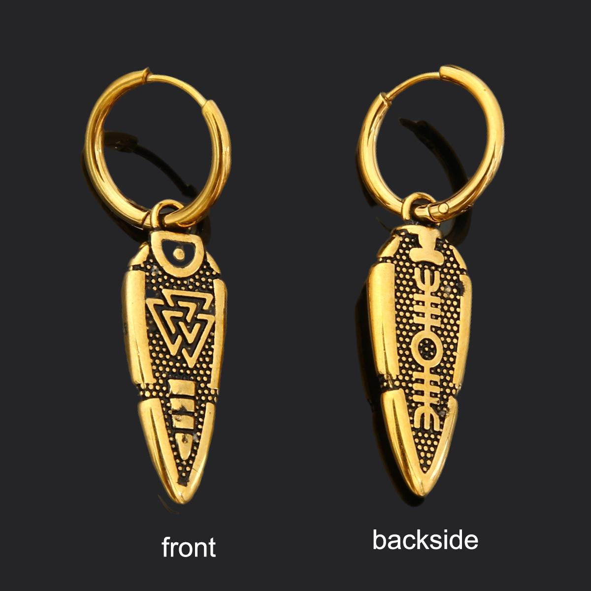 

European & American Viking Rune Stainless Steel Polished Earrings золотой