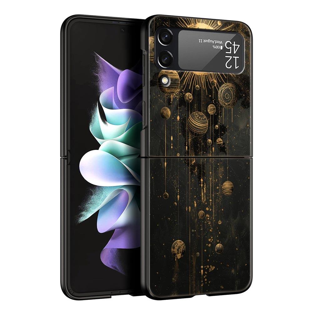 Fashion Starry Sky Stars Hard PC Phone Case For Samsung Galaxy Z Flip 7 6 5 4 Black Cover For Galaxy Z Flip 3 Foldable Shell Bag