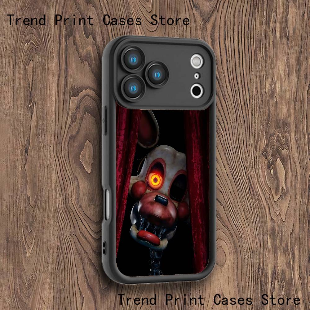 F-FNAFS 2 telefono dėklas, skirtas iPhone 17,16,15,14,13,12,11,Pro,Max,Plus,X,XS,SE4,E,Mini, juodas, sustiprintas kraštas
