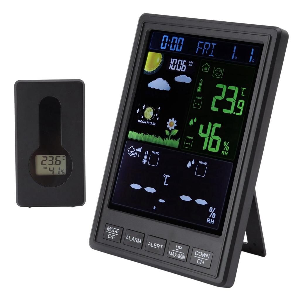 Weather Stations Wireless Indoor Outdoor Color Display Black 3 Channels Regulable Backlight Clock