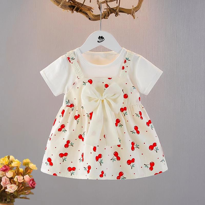 Cute Infant Baby Girls Short Sleeve Princess Dress Casual Soft Breathable Summer Outdoor Play Party Birthday Skirt Dress