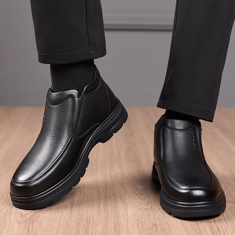 Fashion Men Winter Plush Snow Boots Casual High Top Shoes Classic Male Motorcycle Boots Comfy Business Walking Shoes Leisure Walk Botas