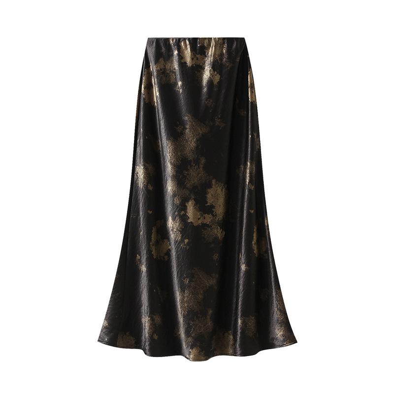Damen Midirock mit Blumenprint Lässiger High Waist Vintage Langer Boho Rock für Damen Fließender Cocktailparty A-Linie Elastischer Bund Maxirock