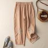 Women's Literary Retro Cotton Embroidery Casual Pants with Lace Trim - Slimming, Loose, and Thin Style for Summer 2023.