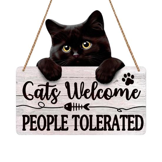 Yousheng Cat Shaped Welcome Sign, Durable Wooden, Waterproof Moisture-Proof Hanging Sign, for Front Door Rustic Farmhouse Porch
