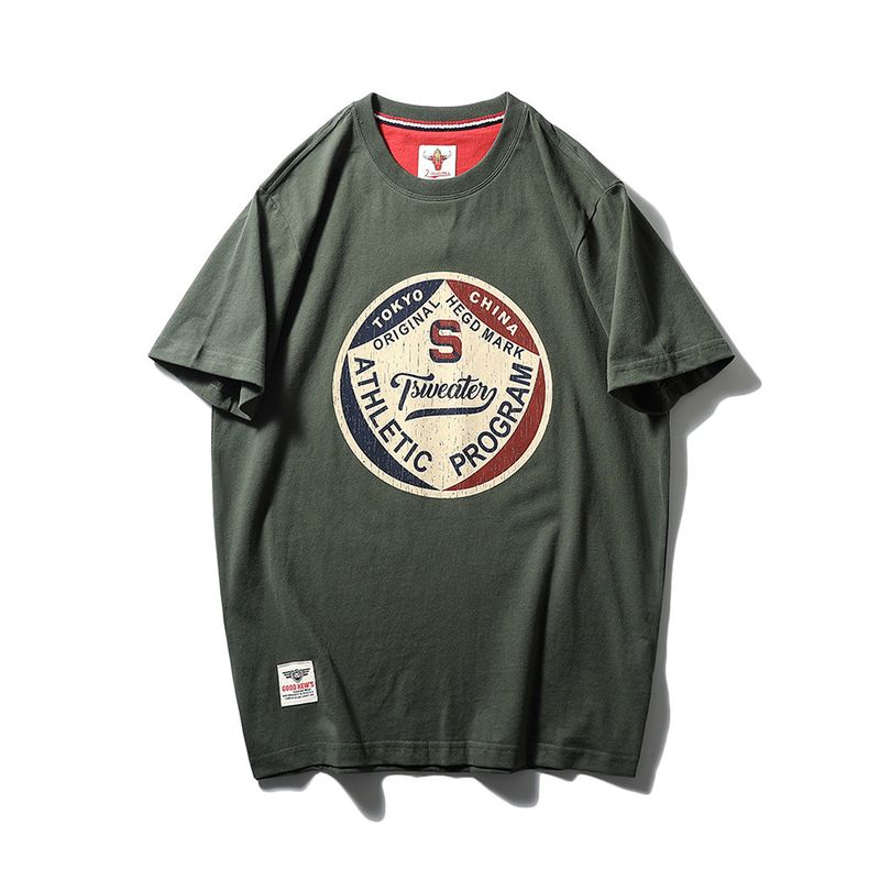 Trade Export to Domestic Sales American Retro Printed Pure Cotton Trendy Brand Short-Sleeved T-Shirt Men's Summer Base Layer Men's Clothing T-Shirt
