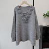 Autumn and winter new three-dimensional flower knitted sweater top design sense loose soft waxy sweater pullover women
