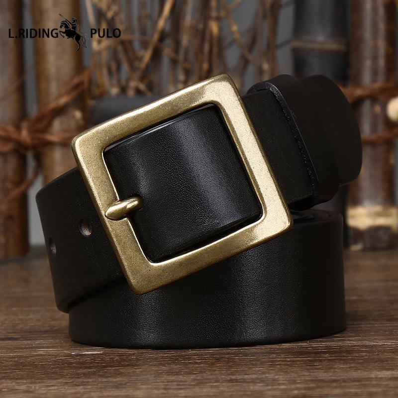 Retro Minimalistischer Glänzender Vollnarben Rindsleder Gürtel für Herren, Echtes Leder, Dornschließe, Lässig und Vielseitig Neuer Stil