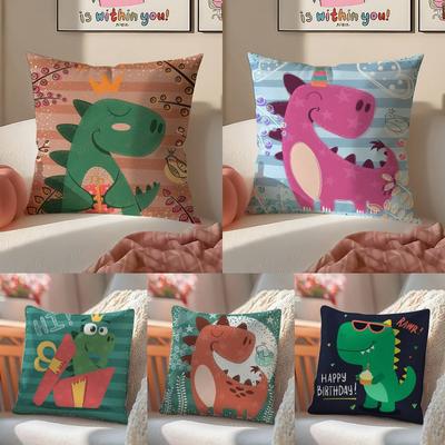 Cute Cartoon Dinosaur Pillow Case Anti-dustmite Pillowcase Invisible Zipper Silky Sofa Cushion Cover
