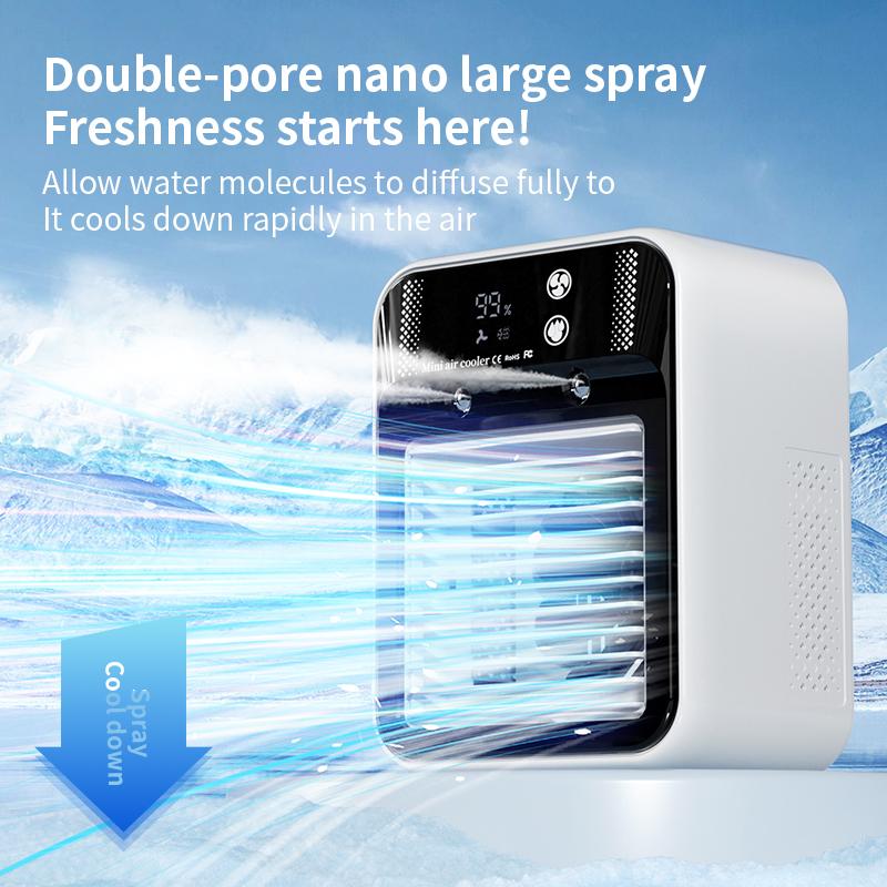 Portable Mini Air Conditioner for Dormitory | Fast Cooling Ultrasonic Nano Mist LCD Display Rechargeable Portable Outdoor Cooler