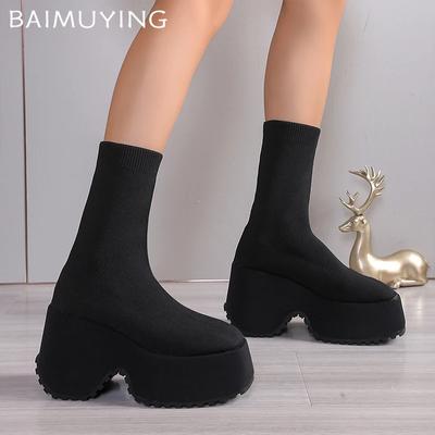 Platform Women Ankle Boots High Heels Chunky Sock Boots Winter Punk Shoes Woman 2025 Trend Designer Brand Motorcycle Boots Femme