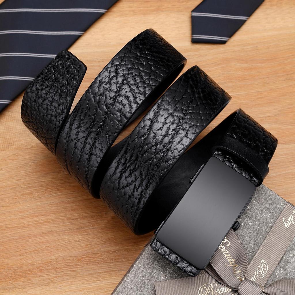 Herren-Gürtel aus echtem Leder mit Automatikschließe - Erste Schicht Rindsleder, Büffelprägung, Für junge und mittelalte Männer, Trendiges Design.