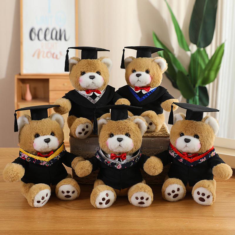 Graduation Doctor Bear Plush Toy with Hat & Red Bow Tie - Customizable Logo Option