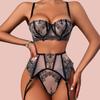 Sexy Lingerie Sets Garter Belt for Women Floral Embroidery Sexy Underwear Erotic Intimates See Through Bra Panty Suit Lace