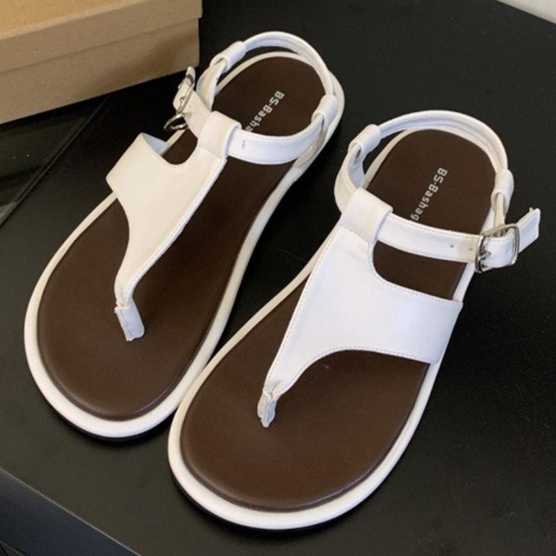 Fashion Round Toe Narrow Band Flat Sandals Women Clip Toe Hollow Buckle Flip-flops Summer Fashion Comfort Non-slip Vacation Beach Shoes