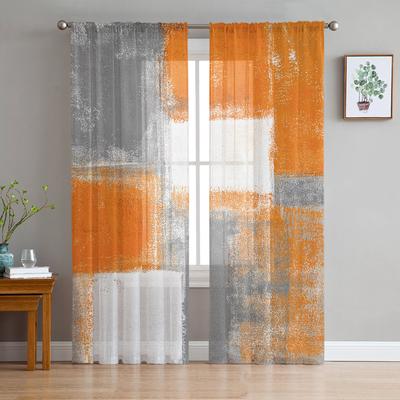 Oil Painting Abstract Geometric Orange Tulle In Sheer Curtains For Living Room Bedroom Kitchen Window Treatment Chiffon Curtain