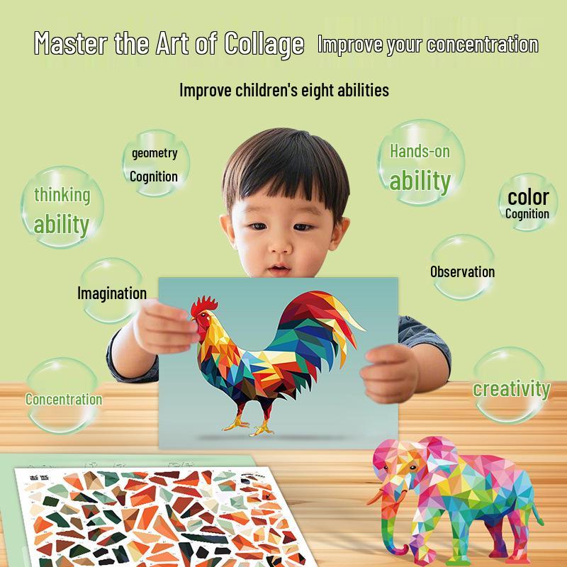 3D Geometric Collage Craft Kit for Kids: Educational Cartoon Stickers for Kindergarten