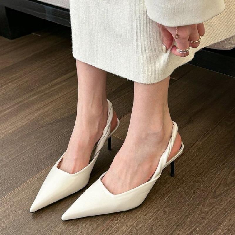 

Fashion New Popular Street Style Sexy Pointed Toe Metal Buckle Strap Women Pumps Stripper Sandals Slingback High Heels Female Shoes 39 белый