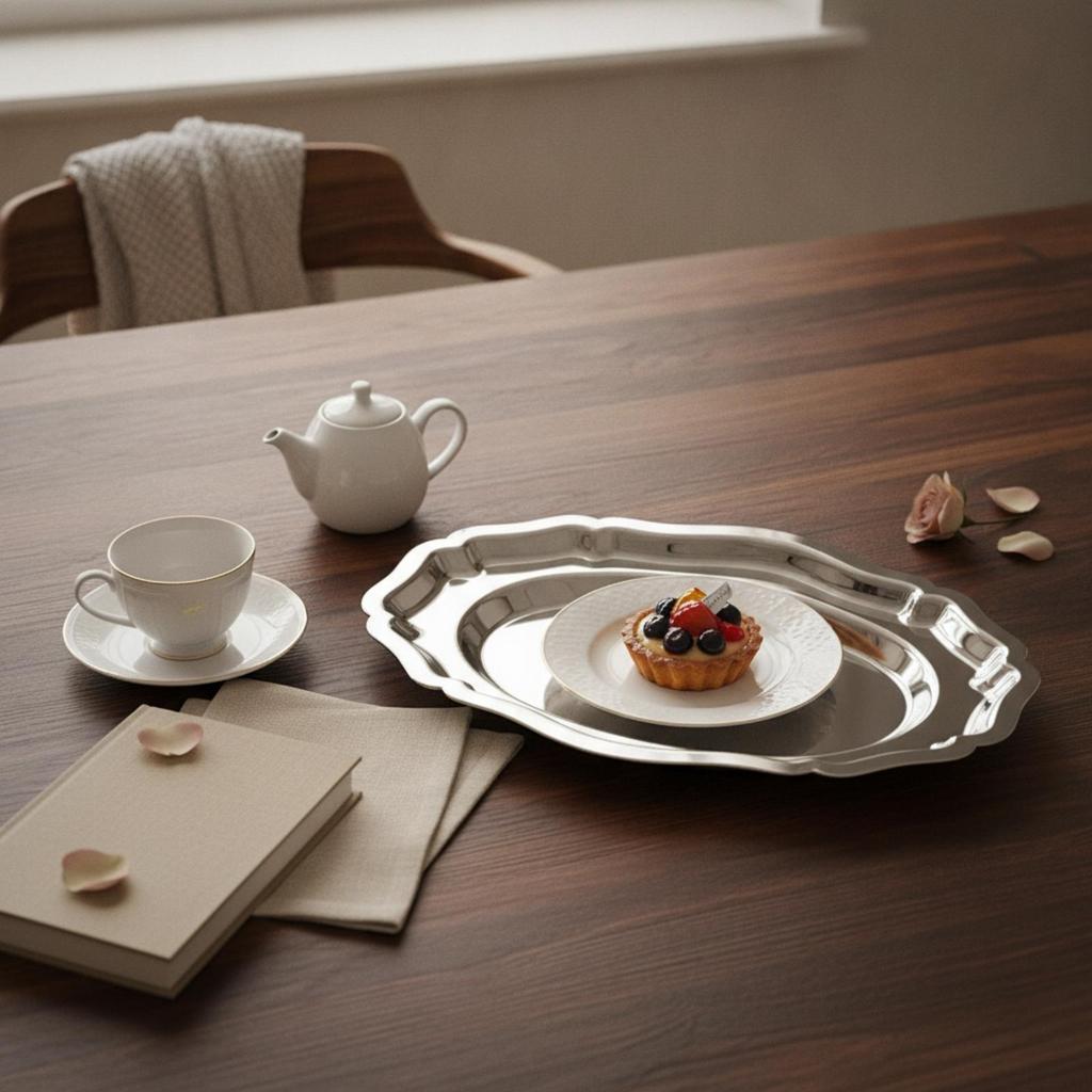 Mirror-Polished Silver Tray Elegant for Tabletop Entertaining, Everyday Home Use