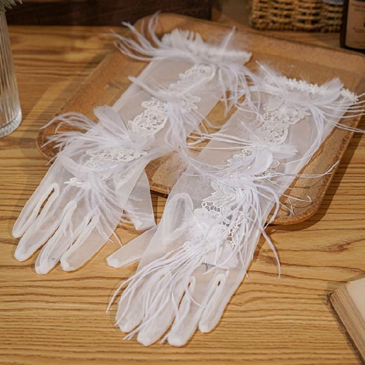 Elegant Fingerless Gloves Feather French Unique Outfits Long Gloves for Flapper Bride Wedding Dancing Accessories