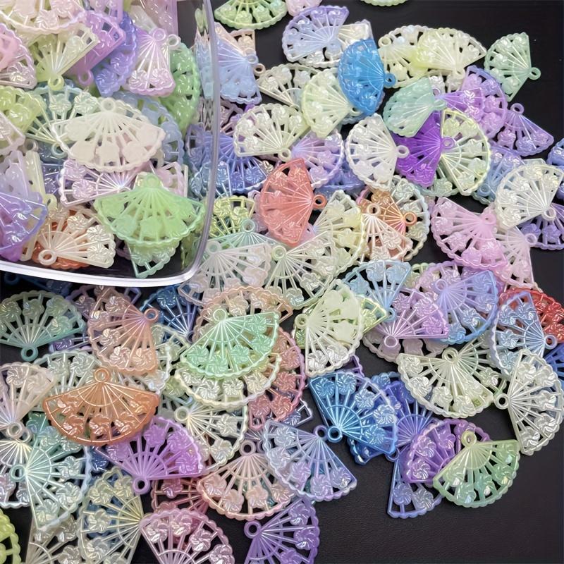 30pcs Mixed Color Acrylic Fan Pendant, Ancient Style Hollow Fan DIY Mobile Phone Case Hairpin Jewelry Accessories