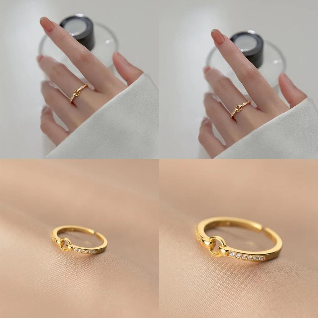 Stylish Adjustable Geometric Round Diamond Ring Copper Gold Ideal For Gifting