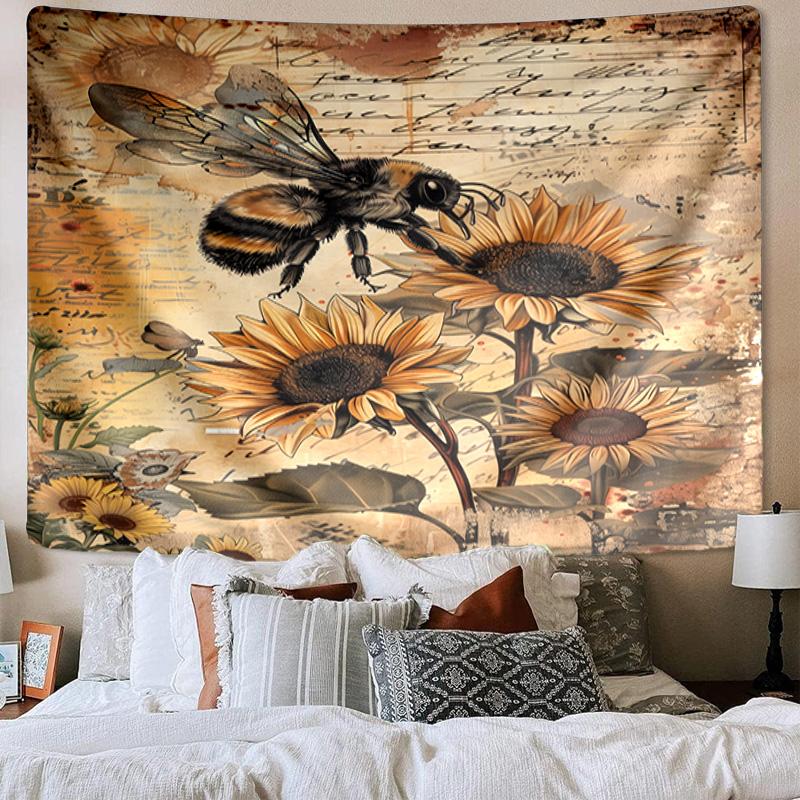 Bumblebee And Sunflower Tapestry Room Decoration Wall Hanging for Living Room Bedroom, Dormitory, Birthday and Christmas Gifts