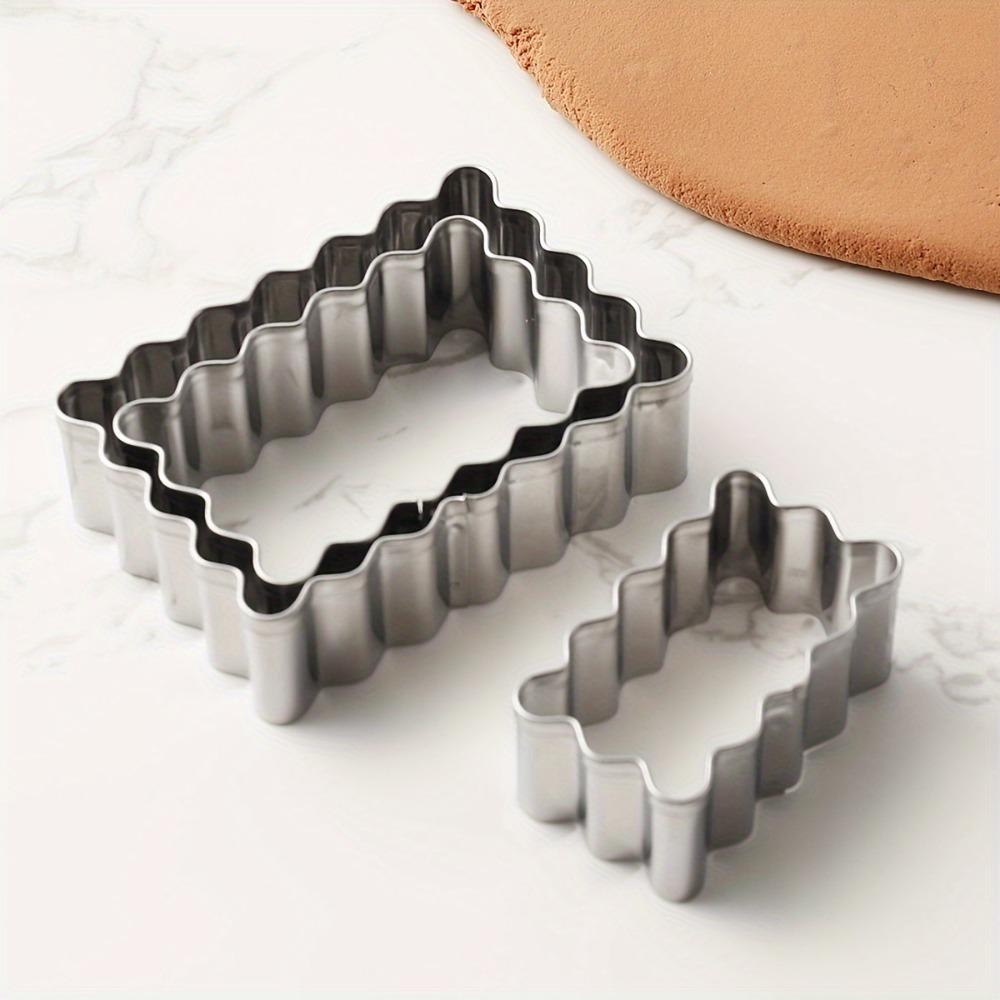6Pcs Wave Lace Edge Biscuit Mold Rectangle/Square Cookie Cutter Blessing Frame Biscuit Mold  Pastry