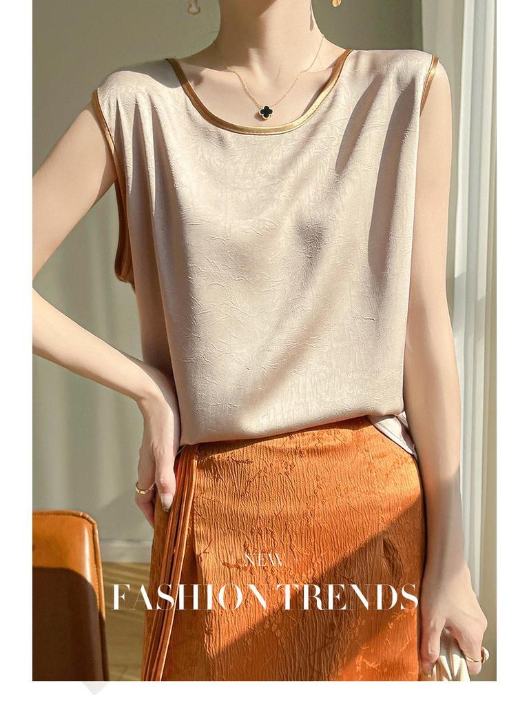 Elegant Silk Satin Sleeveless Camisole Top for Suits