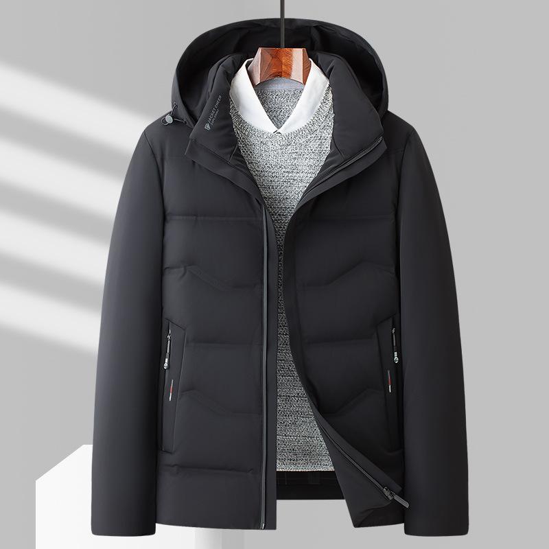 Herren Daunenjacke mit Kapuze für den Winter im neuen Stil für Männer mittleren Alters, einfache, lässige, warme, lockere Daunenjacke für Männer