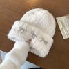 Autumn and Winter Pearl Bow Breast Plush Hat Korean Bag Head Curled Cold Hat Couple Playful Knit Hat