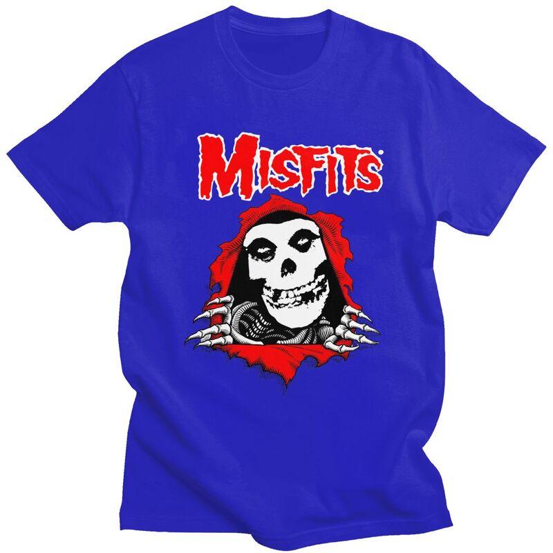 Custom Horror Punk Rock Misfits Skull T Shirts for Men Pure Cotton Tees Tshirt Short Sleeve Tshirt