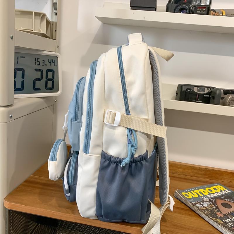 Contrast Color Waterproof Backpack Campus Style Large Capacity School Bag Computer Bag For Teenagers Students