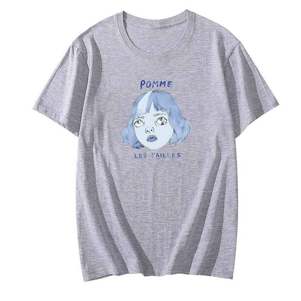 

Claire Pommet Pomme T-Shirt Les Failles Cartoon Print Casual Round Neck Clothing 100%cotton Short Sleeve Women/men Clothing XS сірий колір