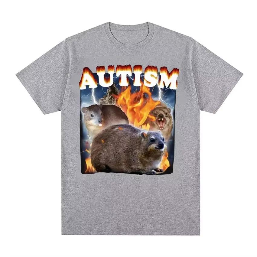 

Autism Funny Hyrax Meme Tee Shirt Men Clothing Harajuku Vintage Oversized T-shirt Unisex Autumn O-Neck Tops Short Sleeve Shirt 4XL