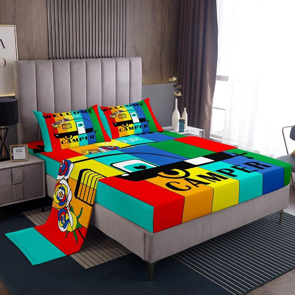 Color Dog Paw Print Pattern Bed Hat Four-Piece Bedding Set Bedroom Dormitory Bedding Decoration