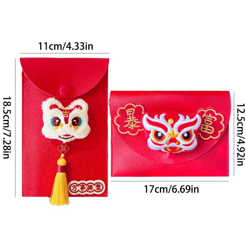Cross Body PU Leather Red Envelope Tassel Lion Dance New Year Money Envelope  Celebration Party