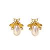 European and American retro bee pearl titanium steel stud earrings women's fashion temperament light luxury stainless steel earrings electroplated 18K