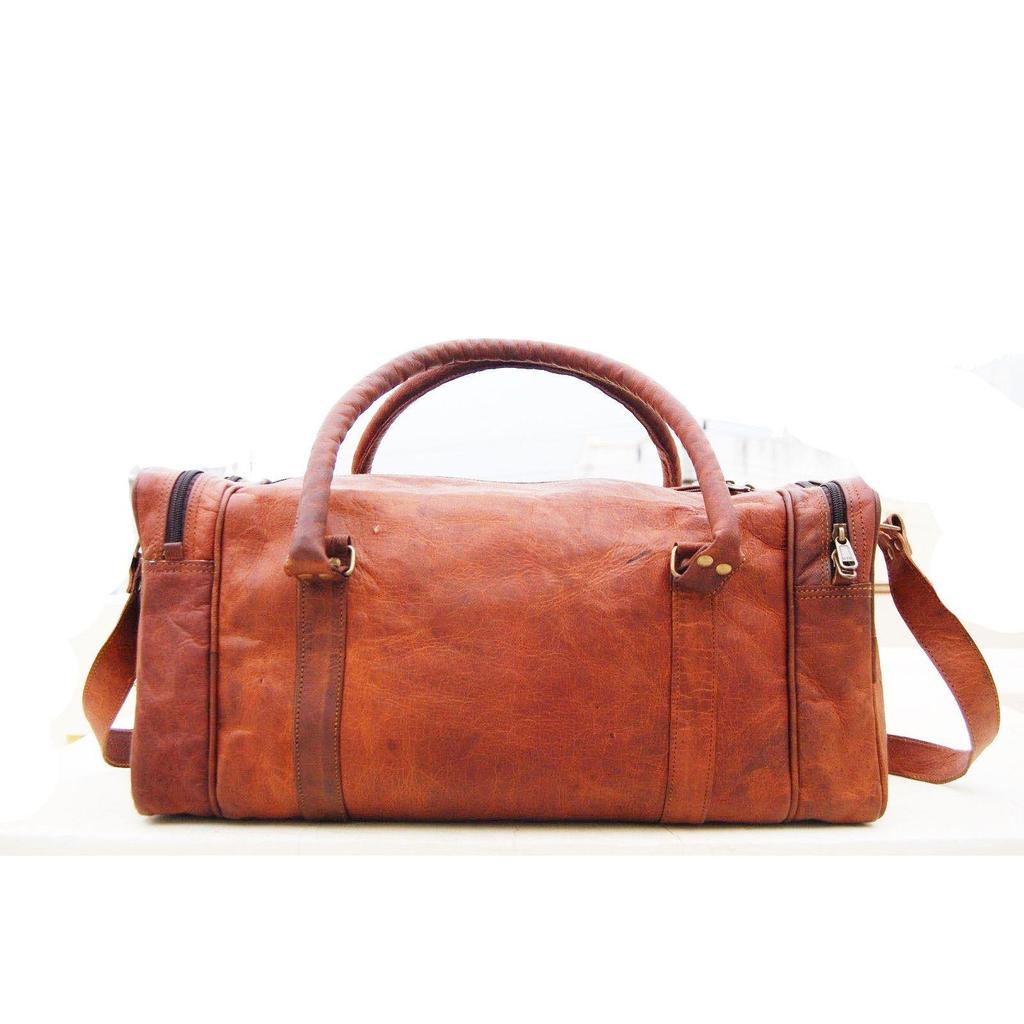Men's Retro Vintage Brown Leather Travel Luggage Duffle Large Gym Bag